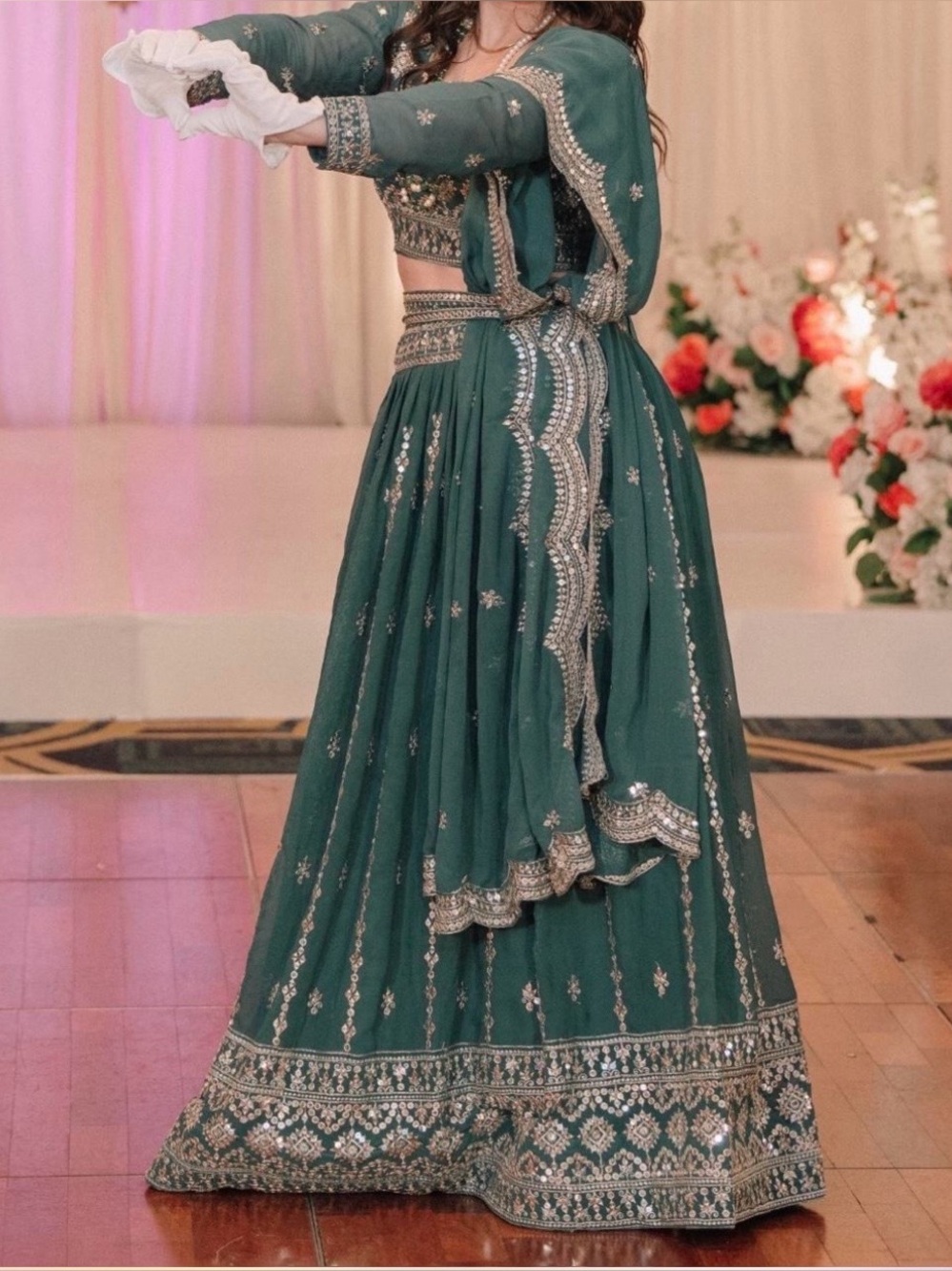 Designer wedding wear Teal Women's Lehenga skirt Matching Dupatta & Choli Medium